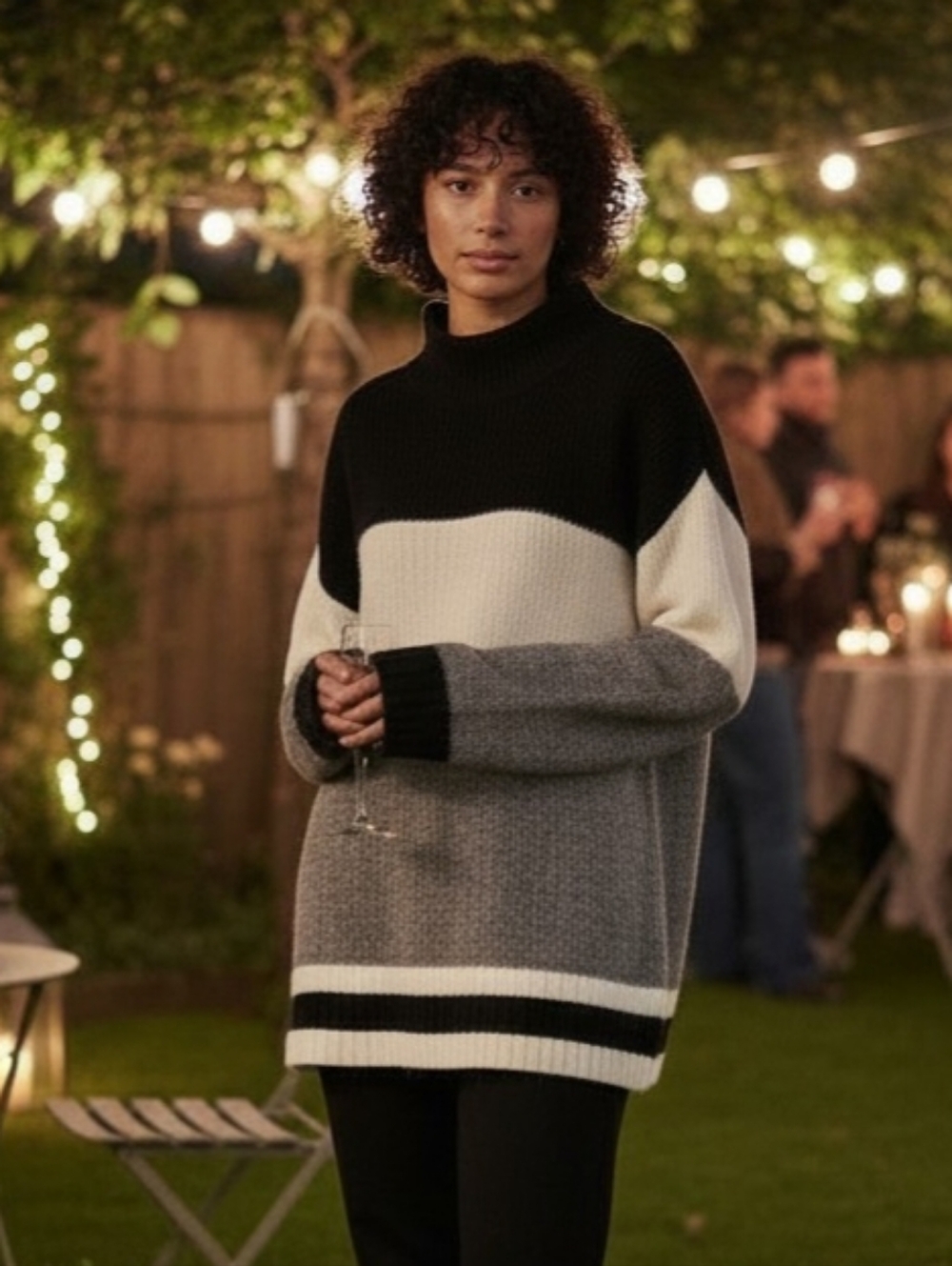 Talbots Black, White & Gray Striped Colorblock Sweater